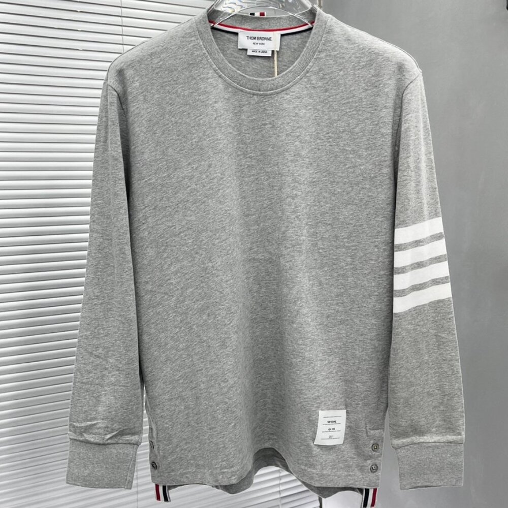 Thom Browne Grey Crew Neck Long Sleeve Top